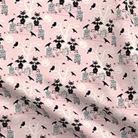Spoonflower Fabric - Happy Cat Halloween Pink Retro Owls Bats Printed on Petal Signature Cotton Fabr
