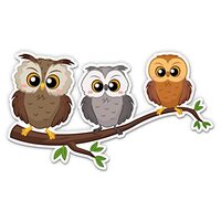 Three Owls on Branch Sticker - 3" Laptop Sticker - Waterproof Vinyl for Car, Phone, Water Bottl