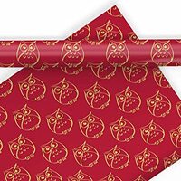 Red and Yellow Owl Wrapping Paper Premium Gift Wrap Party Decoration Decor (6 foot x 30 inch roll)