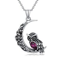 Owl Necklace Sterling Silver Owl Pendant Necklace February Birthstone Jewelry Gift for Women Girls G