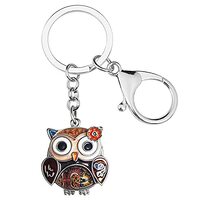 Enamel Alloy Anime Flower Owl Keychain Bird Keyring Fashion Jewelry For Women Girls Charm Gift (Brow