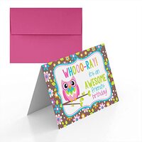 Whoo-Ray Owl Themed Birthday Pun Themed Single (1) All Occasion Blank Birthday Card To Send To Frien