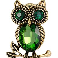 Gyn&Joy Golden Tone Emerald Green Colored Crystal stone Owl Bird Brooch Pin (Green)
