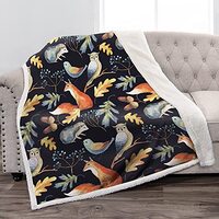 Owl Sherpa Blanket for Kids - Squirrel Leaf Bird Print Throw Blankets for Women Men Animals Lovers S