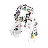 St Patrick's Day Seamless Owls on Tree Branches on White Woman Long Silk Scarf Soft Head Wrap S