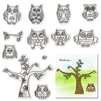 Estivaux Fall Thanksgiving Owls Clear Stamps for Card Making and Journaling, Trees Leaves Silicone S