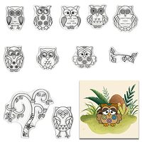 Owl Tree Clear Stamps for Card Making, Fall Tree Transparent Rubber Stamps for Bullet Journal DIY Sc