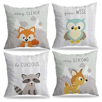 Inspirational Quote Cute Fox Deer Owl Procyon Lotor Pillow Case,18x18 inch Forest Animals Pillowcase