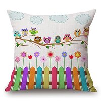 Solekla Owls Pillow Cover Home Decor Owls on a Branch Sunny Day Countryside Farmhouse Fences Wildflo
