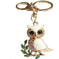 Cezesuja Cute Owl Keychain Metal Key Ring Crystal Rhinestone Sparkling Pendant car Keychains Women G