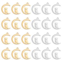 DICOSMETIC 40Pcs 2 Colors Stainless Steel Owl Charms Golden Color Moon with Owl Charm Pendant Animal