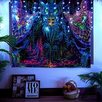 WEWAYSMILE Blacklight Tapestry Psychedelic Owl Tapestry Line Art Forest Tapestry Trippy Neon Party W