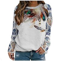 Women's Animal Print Sweater Cute Owl Moon Graphic Shirts Long Sleeve Crewneck Lightweight Casu