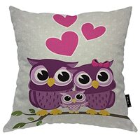 Beabes Owls Decorative Throw Pillow Cover, Cute Owls Love Heart On Tree Branch Double-Sided Pillow C