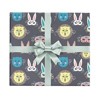 Animal Masks Children's Birthday Giftwrap Paper - Six Flat Folded Sheets 19.5x27 Inches, Birthd