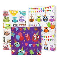 Apol Colorful Owl Wrapping Paper for Kids,6 Folded Sheets Purple White Cartoon Owl Birthday Wrapping