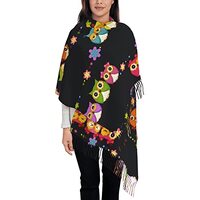 Women's Long Scarf with Tassel Owls Colorful Flowers Winter Warm Blanket Big Scarves Wrap Shawl