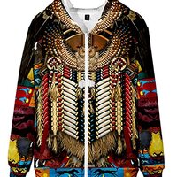 SIAOMA Native Indians Hoodie Native American Zip Up Jacket Unisex 3D Print Hooded Sweatshirt(Owl,XX-