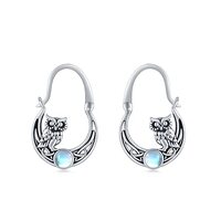 ECHOOY Owl Earrings for Women Girls 925 Sterling Silver Owl Moonstone Hoop Earrings Cute Animal Earr