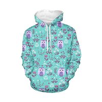 Irisjudy Owl Birds Floral Tops Womens Oversized Hoodies with Pocket Turquoise Pullover Bird Flowers 