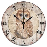 Guangpat Vintage Rustic Wall Clock Owl Large Wooden Wall Clocks Battery Operated 12 Inch Quiet Farmh