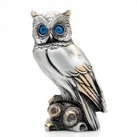 Helcee Handmade Silver Plated Owl of Athena, Left Statue 7 in