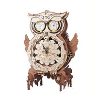 3D Wooden Owl Puzzle Clock with Thermometer & Hygrometer,DIY Model Gift for Adults Kids, Creativ