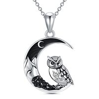 Flpruy Owl Gifts for Women 925 Sterling Silver Owl Necklace Crescent Moon Owl Jewelry Halloween Pend