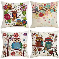 Ztexkee Decorative Throw Pillow Covers 18x18 Set of 4 Spring Flower Owl Throw Pillow Covers Soft Squ