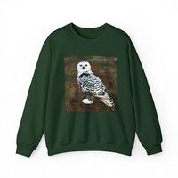 Snowy White Owl Unisex-Adult 50/50 Crewneck Sweatshirt XL/Forest Green