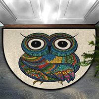 Bathroom Rugs Ethnic Owl Colorful Half Round Doormat Indoor Anti-Skid Semi Circle Doormat Entrance A
