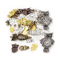 stino Bulk Assorted Silver Gold Metal Owl Charms for Jewelry Making 100g, Mixed Color Bird Charms fo