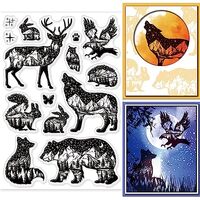 GLOBLELAND Animal Theme Silhouette Clear Stamps Brown Bears Rabbits Owls Hedgehogs Sika Deer Butterf