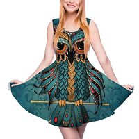 Womens Sleeveless for Ethnic Owl Flowy Long Dress Casual Summer Long Dress Standard-Fit Party Slim D