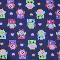 Mook Fabrics Fleece Flannel Mini Owl Heart, Navy Cut by The Yard