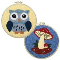 2 Pack Owl,Mushroom Easy Punch Needle Embroidery Starter Kits for Kids and Adults Beginners with Pun