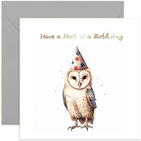 Old English Co. Have A Hoot Birthday Card for Her - Barn Owl Party Hat Birthday Card for Mum, Dad, D