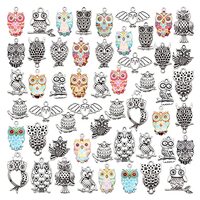 JJGQAZ Assorted 60pcs Mixed Owl Enamel Charms with Antiqued Silver Plated Owl Halloween Charms Penda
