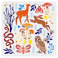 FINGERINSPIRE Magic Forest Stencil 11.8x11.8inch Plastic Forest Animals Painting Stencil Owl Deer Ra