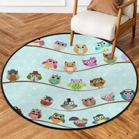30X30 Inch Round Area Rug Owl Animal Large Circle Rugs Non-Slip Soft Indoor Throw Rugs Washable Floo