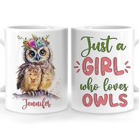 Hyturtle Personalized Gifts Owl Lover - Just A Girl Who Loves Owls Custom Name Ceramic Coffee Mug Cu