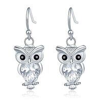 Owl Bird Crystal Earrings for Women Teens Girls Gold Silver Plated Cartoon Cute Animals Chic White P
