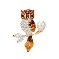 EMEGCY Yellow Owl Brooch Pin Owl Rhinestone Pearl Brooches Pins 18k Gold Plated Enamel Christmas Bro