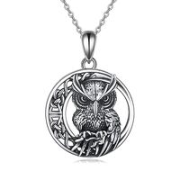 AXELUNA Owl Necklaces Sterling Silver Celtic Knot Moon With Owl Pendant Necklace for Women Jewelry G