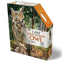 Madd Capp: I AM Great Horned OWL - 300 Piece Jigsaw Puzzle, Bird-Shaped Puzzle, 29x12 Finished Size,