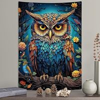 YDIDIAN Psychedelic Owl Tapestry, Line Art Forest Neon Party Wall Tapestry Animal Bird Flower Tapest