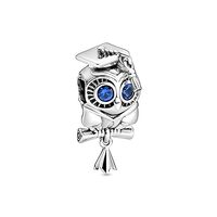 polengju Blue Eyes Wise Owl Graduation Beads Charms for Women Bracelet Necklace 925 Sterling Silver 