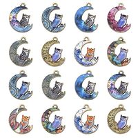 Ipotkitt 27 Pcs 9 Styles Gothic Owl Moon Charms Printed Animal Jewelry Charms Halloween Owl Bird The