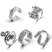 Kasmena 5Pcs Silver Vintage Boho Statement Rings Set for Women,Chunky Stackable Gothic Adjustable Pu