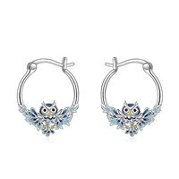 Owl Earrings Gifts for Women Girls Sterling Silver Owl and Flower Hoop Earrings Jewelry